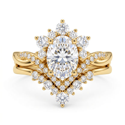 2.60ct Oval Cut Lab Grown Diamond Bridal Ring Set, Floral Halo Engagement Ring