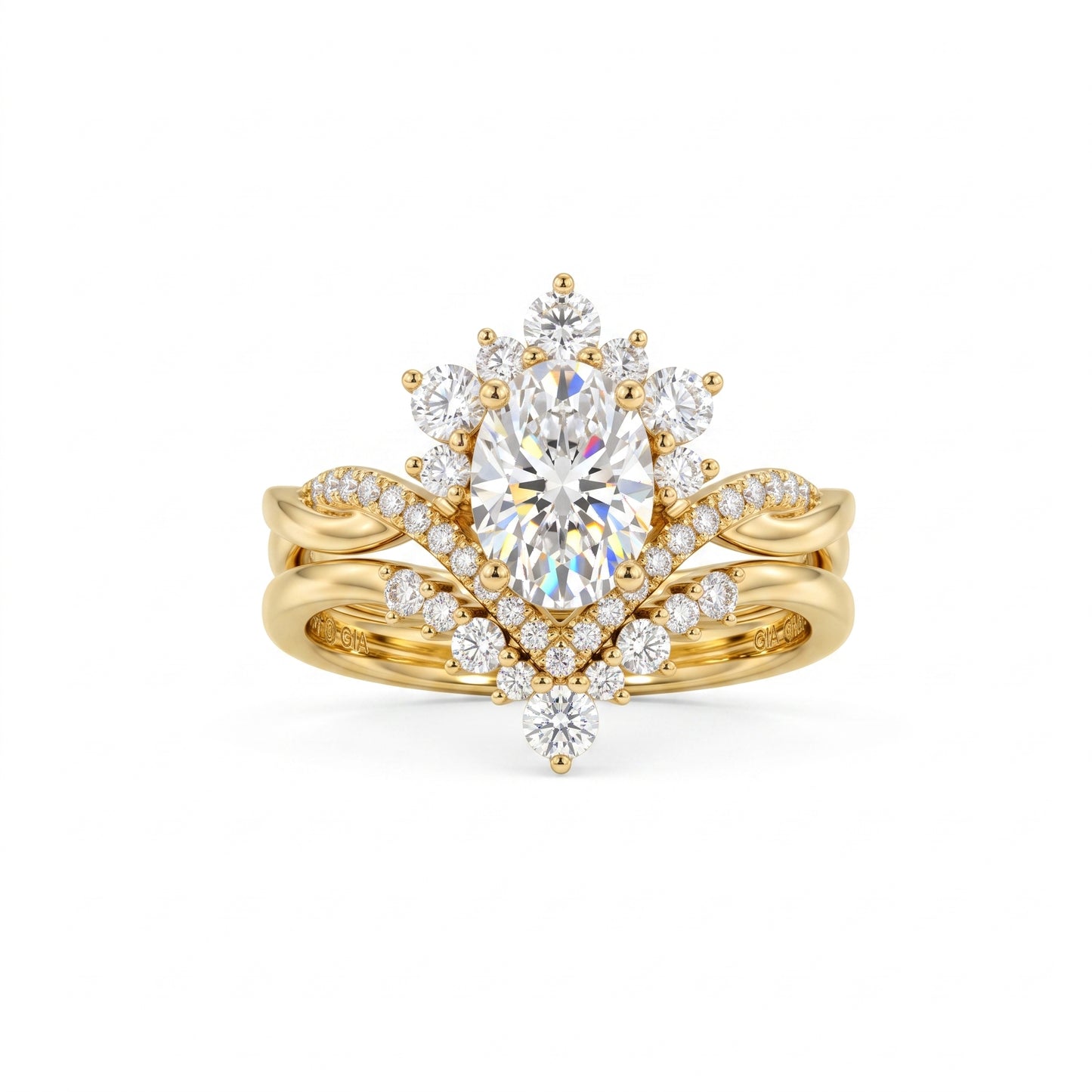 2.60ct Oval Cut Lab Grown Diamond Bridal Ring Set, Floral Halo Engagement Ring