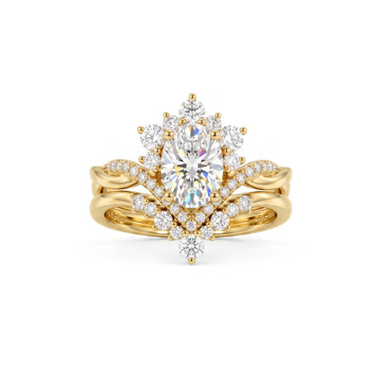 2.60ct Oval Cut Lab Grown Diamond Bridal Ring Set, Floral Halo Engagement Ring