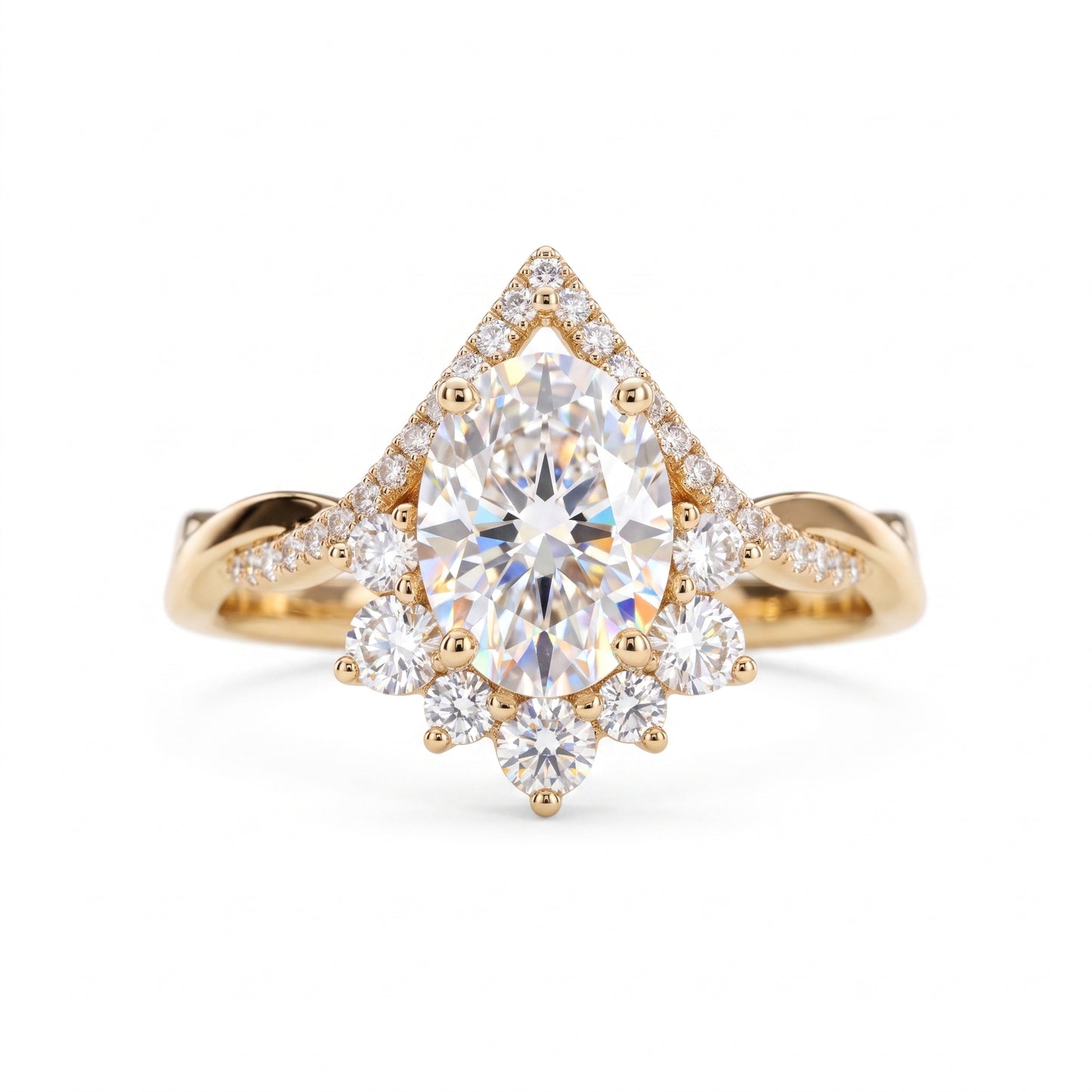 2.40ct Pear Cut Lab Grown Diamond Halo Engagement Ring, 14K Gold