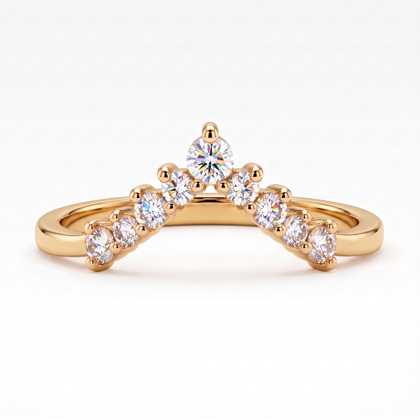 0.200 ct V Shape Curved Lab Grown Diamond Wedding Band Ring, 14K Gold