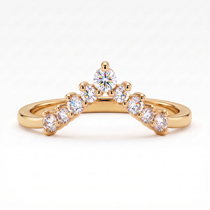 0.200 ct V Shape Curved Lab Grown Diamond Wedding Band Ring, 14K Gold