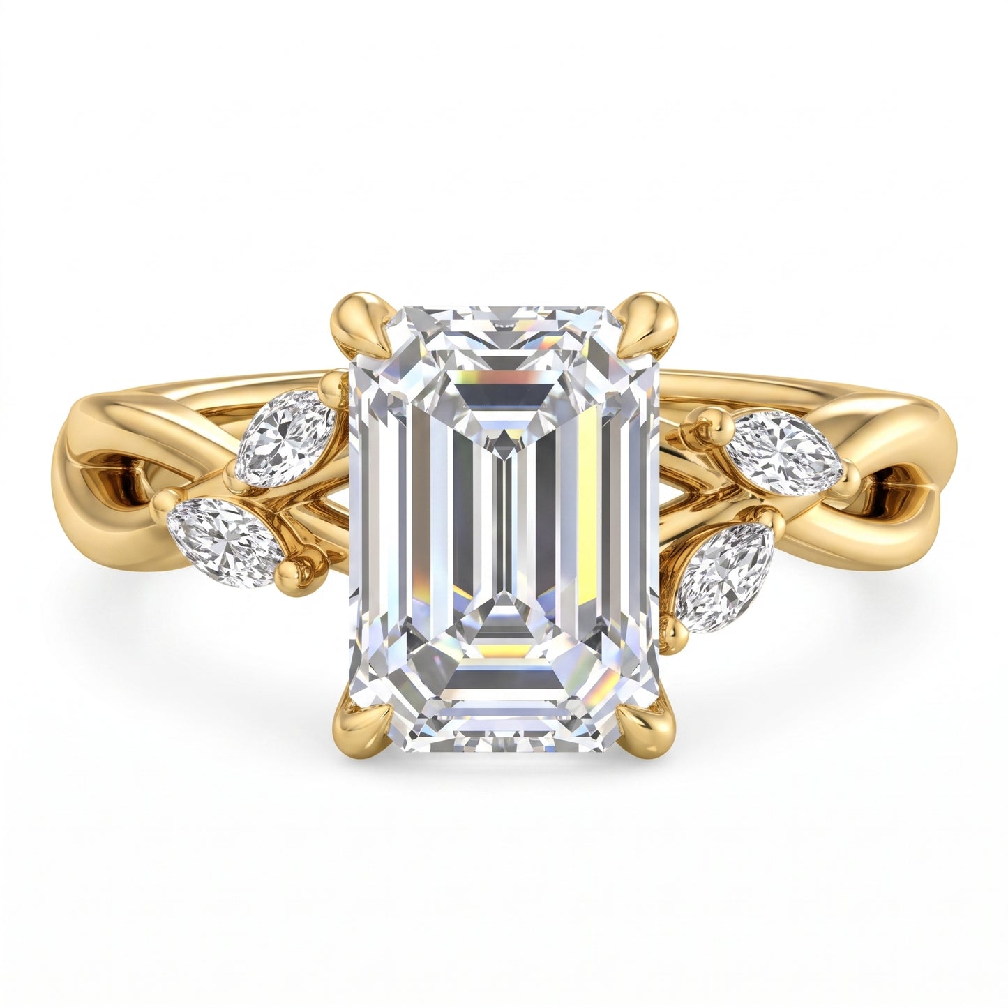 1.5ct Emerald Cut Lab Grown Diamond Twig Engagement Ring, Nature-Inspired Ring