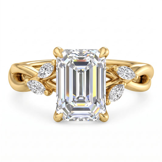 1.5ct Emerald Cut Lab Grown Diamond Twig Engagement Ring, Nature-Inspired Ring