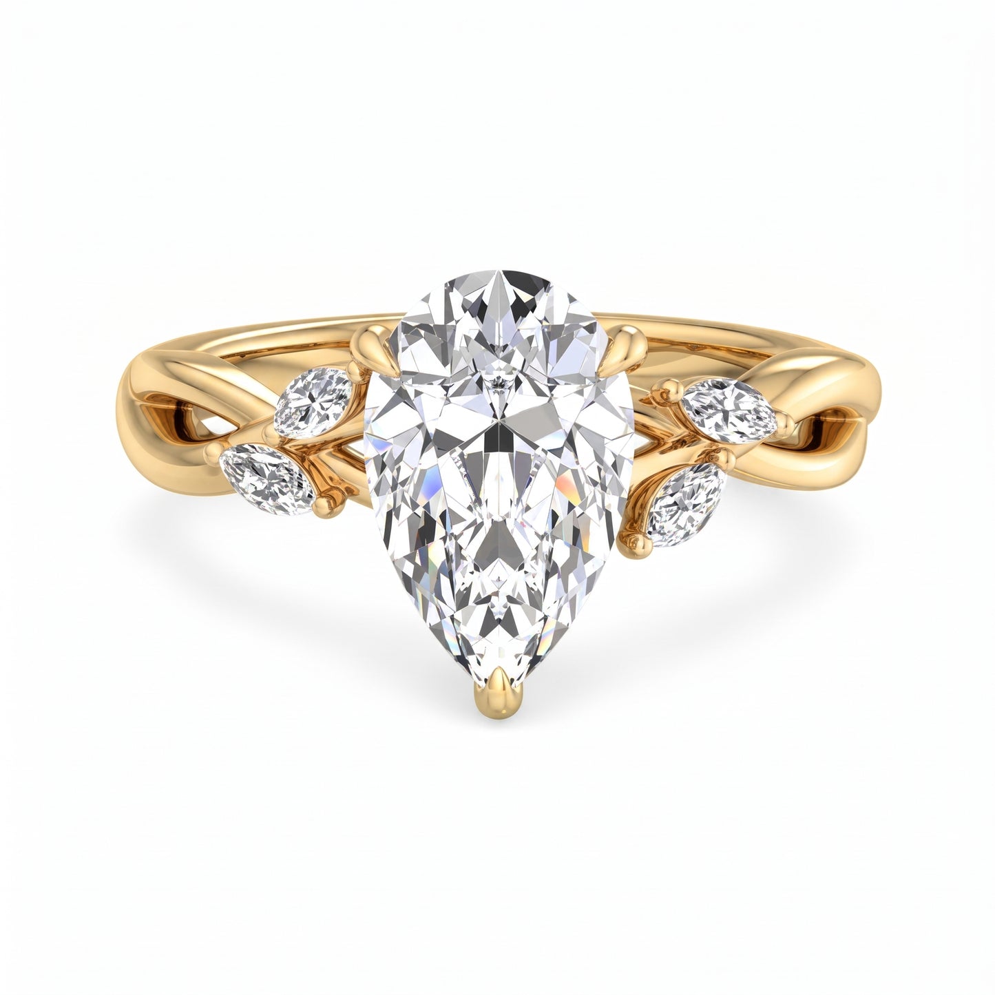 1.5 ct Pear Shaped Lab Grown Diamond Engagement Ring in 14k Rose Gold Twist Band