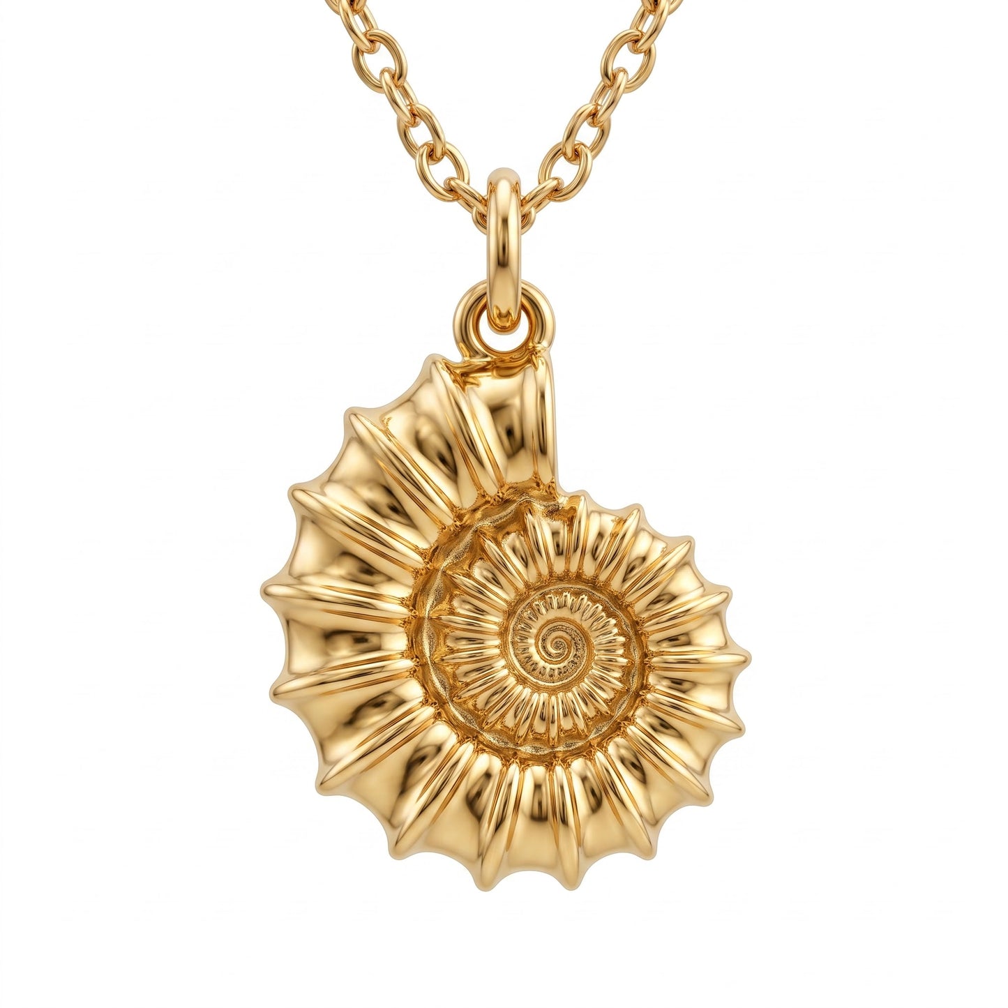 14K Gold Nautilus Shell Necklace - Spiral Shell Pendant
