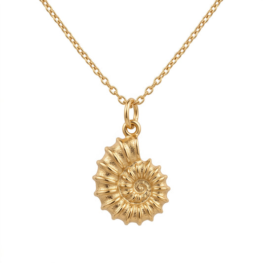 14K Gold Nautilus Shell Necklace - Spiral Shell Pendant