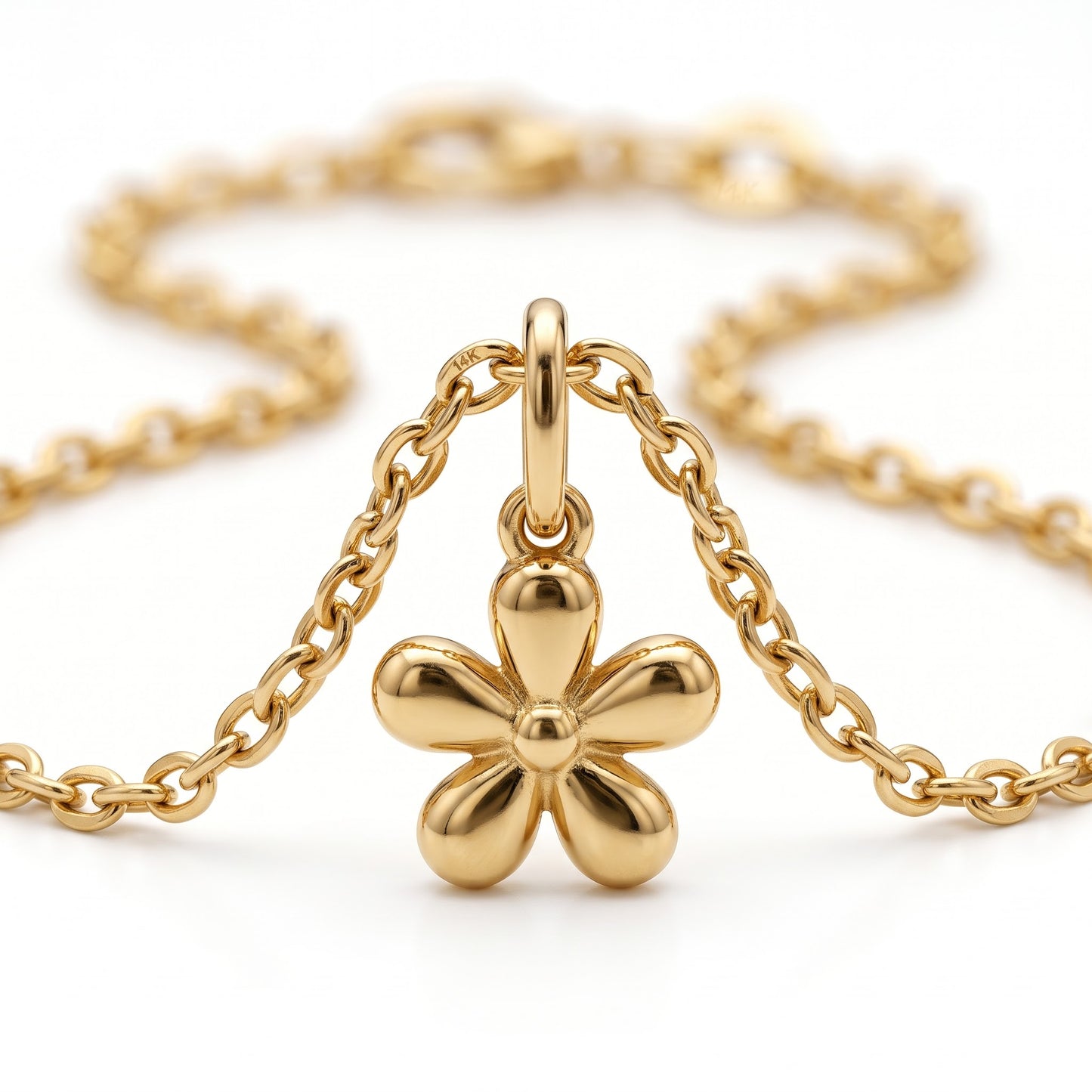 14k Gold Flower Charm Dainty Floral Pendant Necklace