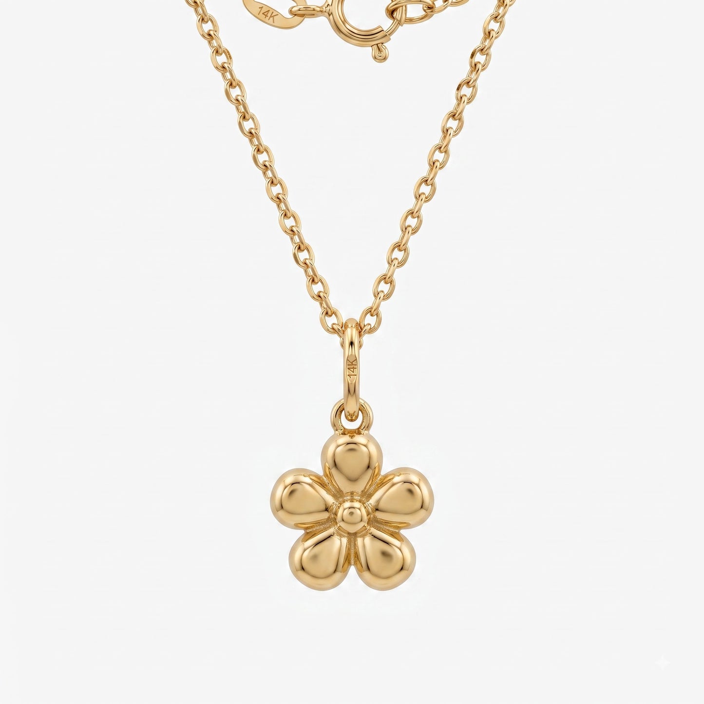 14k Gold Flower Charm Dainty Floral Pendant Necklace