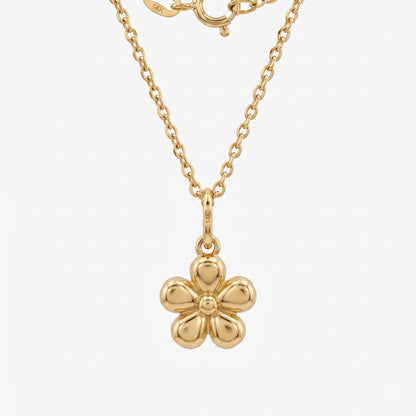 14k Gold Flower Charm Dainty Floral Pendant Necklace