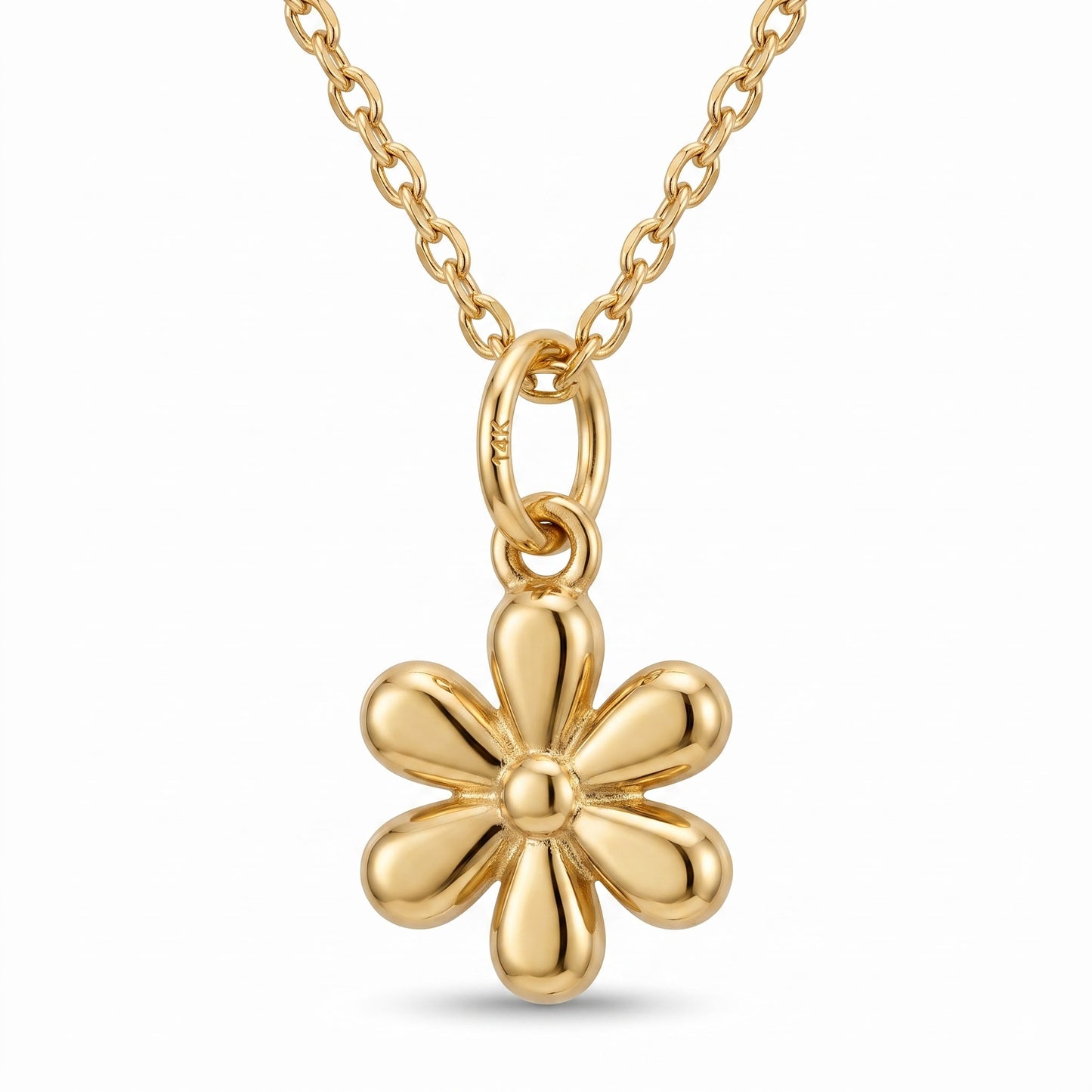 14k Gold Flower Charm Dainty Floral Pendant Necklace