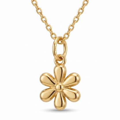 14k Gold Flower Charm Dainty Floral Pendant Necklace