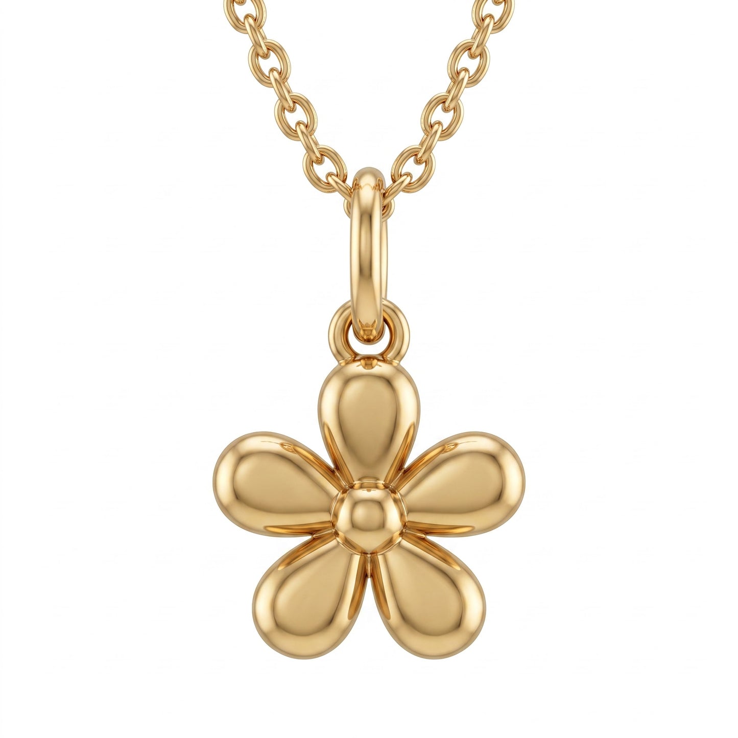 14k Gold Flower Charm Dainty Floral Pendant Necklace