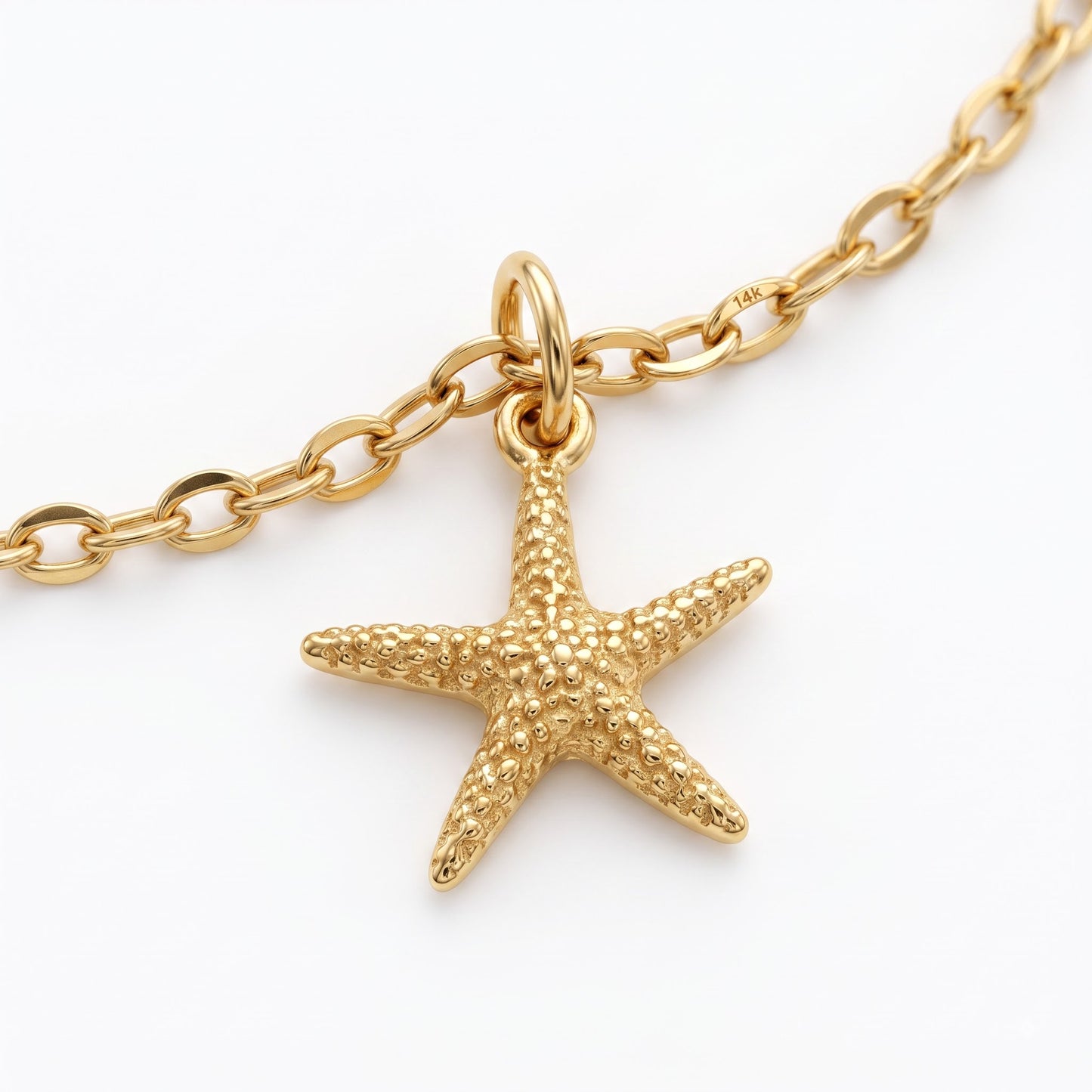 14k Gold Gold Starfish Beach Charm Necklace