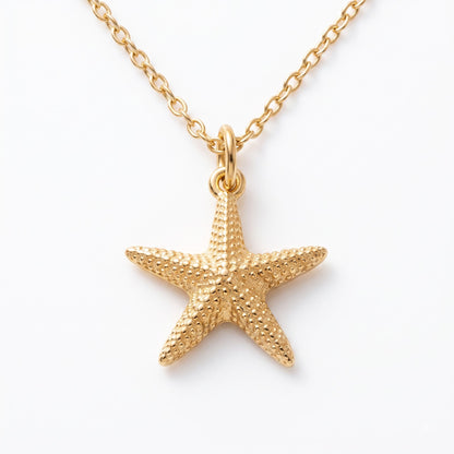 14k Gold Gold Starfish Beach Charm Necklace
