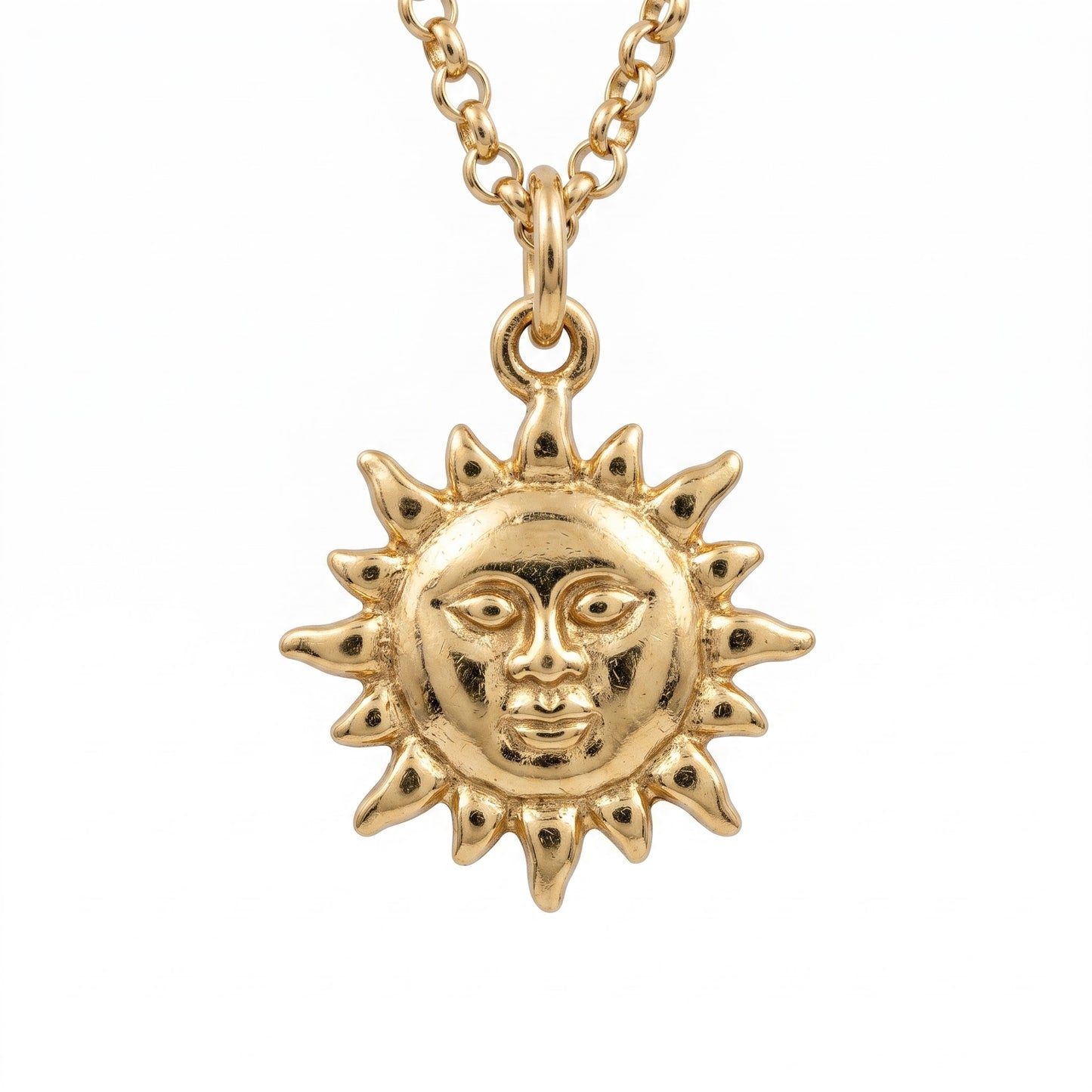 14k Gold Celestial Sun Face Pendant Necklace