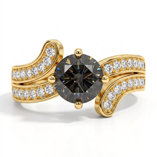 1.150ct Round Cut Lab Grown Black Diamond Engagement Ring