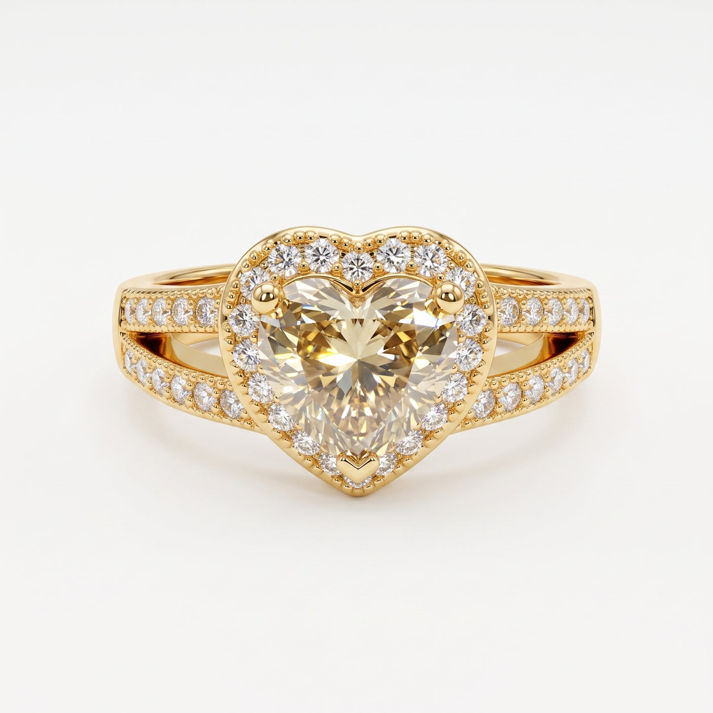 1.100ct Heart Champagne Lab Grown Diamond Halo Engagement Ring