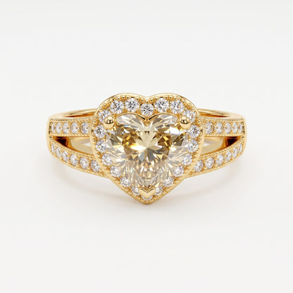 1.100ct Heart Champagne Lab Grown Diamond Halo Engagement Ring