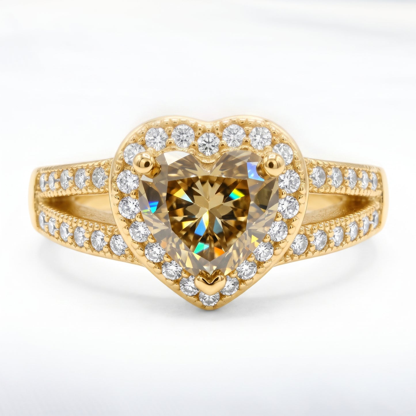 1.100ct Heart Champagne Lab Grown Diamond Halo Engagement Ring