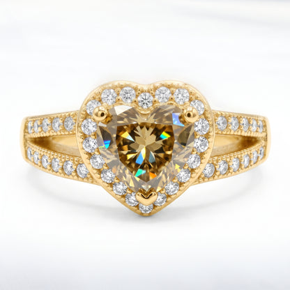 1.100ct Heart Champagne Lab Grown Diamond Halo Engagement Ring