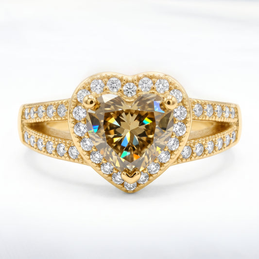 1.100ct Heart Champagne Lab Grown Diamond Halo Engagement Ring