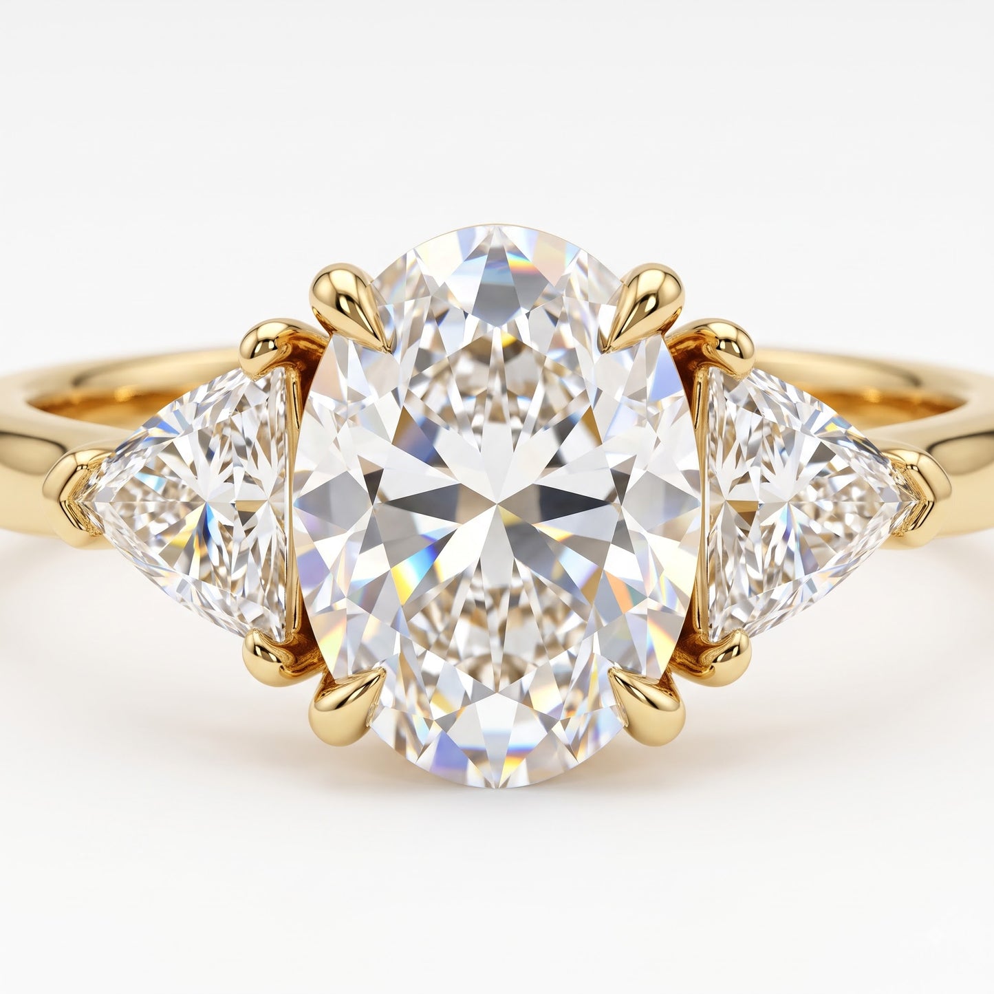 3.00ct Oval Cut Lab Grown Diamond Engagement Ring, 14K Gold Three Stone Ring