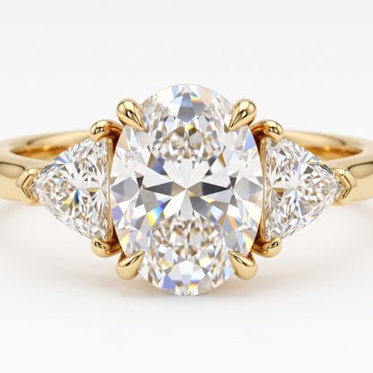 3.00ct Oval Cut Lab Grown Diamond Engagement Ring, 14K Gold Three Stone Ring