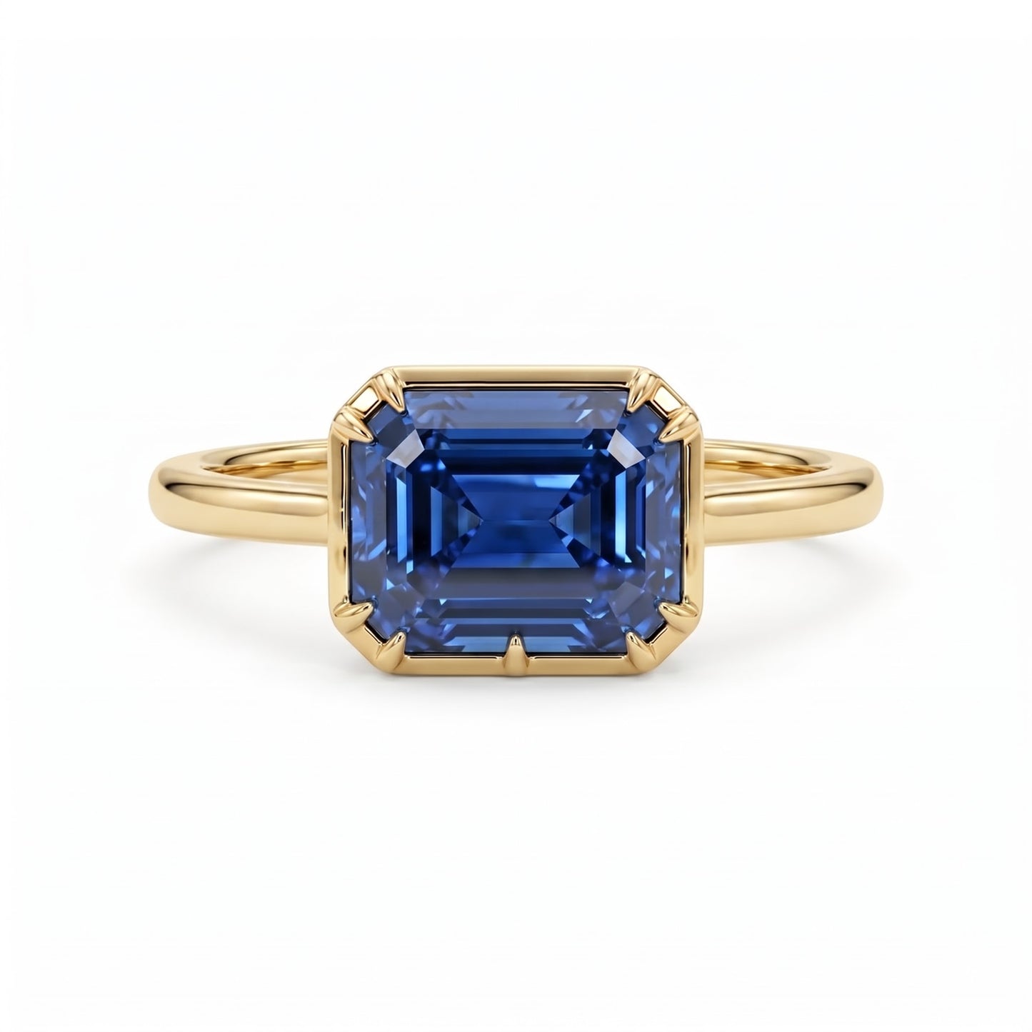 8.5x6.5 mm Blue Emerald Cut Lab Sapphire Engagement Ring