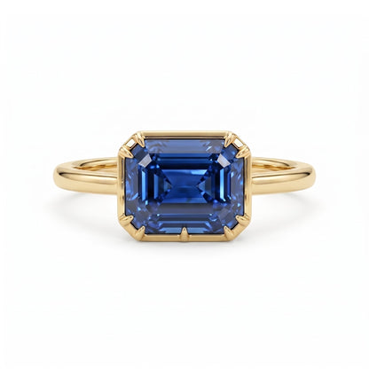 8.5x6.5 mm Blue Emerald Cut Lab Sapphire Engagement Ring