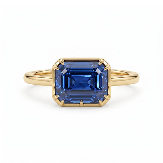 8.5x6.5 mm Blue Emerald Cut Lab Sapphire Engagement Ring