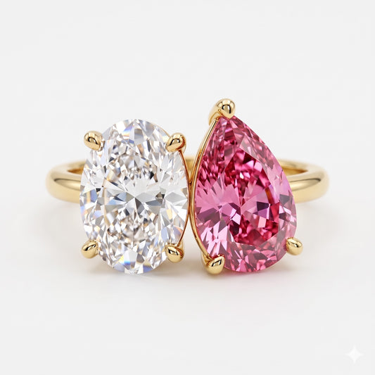 Toi Et Moi Ring, 2.00 TW Oval and Pear Lab-Grown Ring, Two Stone Engagement Ring