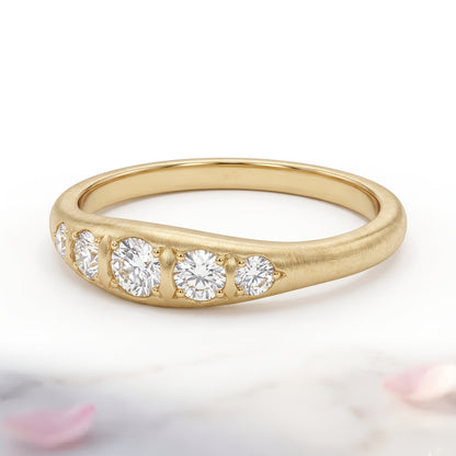 0.120 ct Five Stone Lab Grown Diamond Ring, 14K Gold Diamond Wedding Band