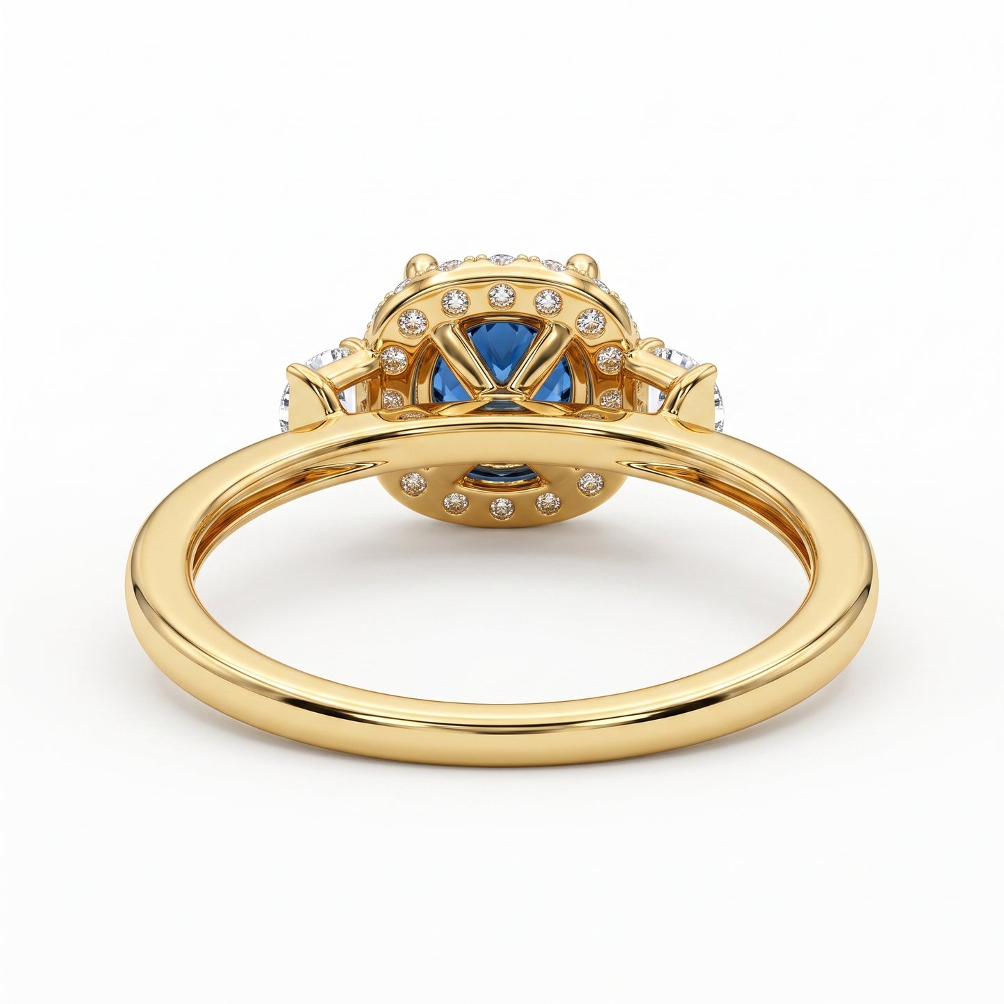 1.500 CT Round Cut Halo Blue Sapphire Lab Grown Diamond Engagement Ring