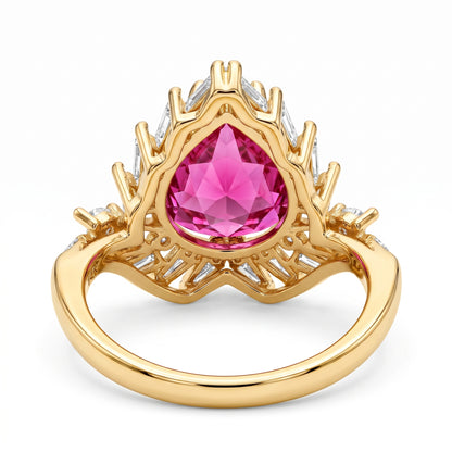 6.00 CT Pear Cut Ruby Lab Grown Diamond Halo Engagement Ring