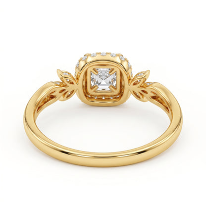 1.20 CT Princess Cut Lab Grown Diamond Floral Halo Engagement Ring, 14K Gold