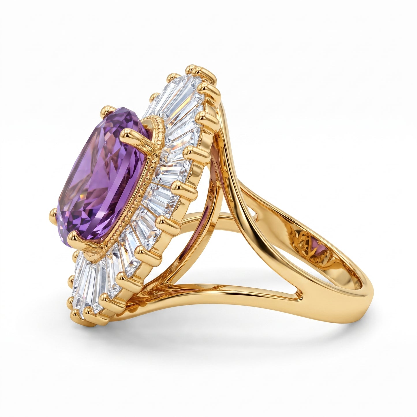 5.110 CT Oval Amethyst Halo Engagement Lab Grown Diamond