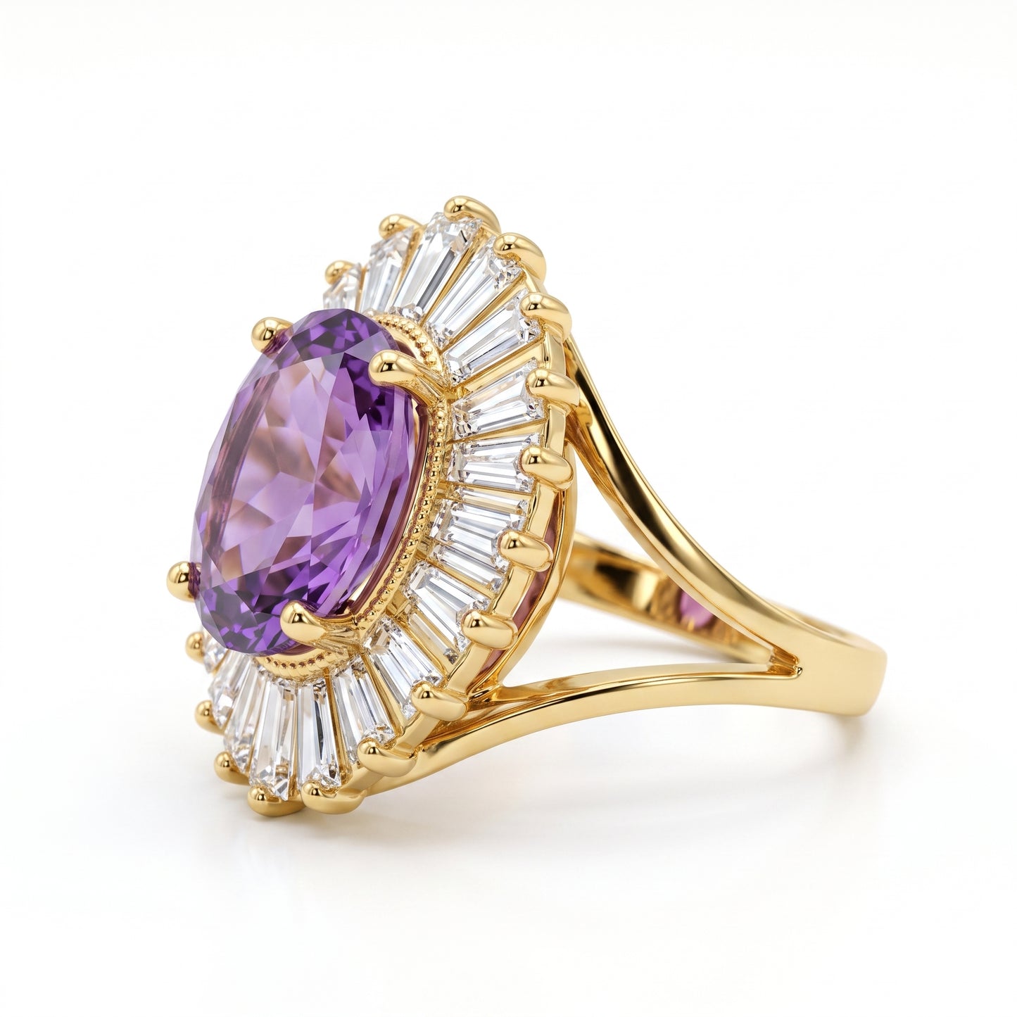 5.110 CT Oval Amethyst Halo Engagement Lab Grown Diamond