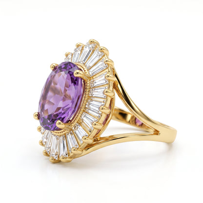 5.110 CT Oval Amethyst Halo Engagement Lab Grown Diamond