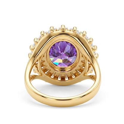 5.110 CT Oval Amethyst Halo Engagement Lab Grown Diamond
