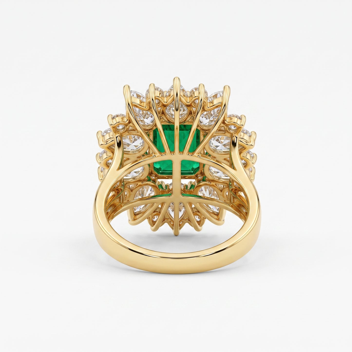 4.30 CT Emerald Cut Emerald Floral Halo Engagement Ring in Gold