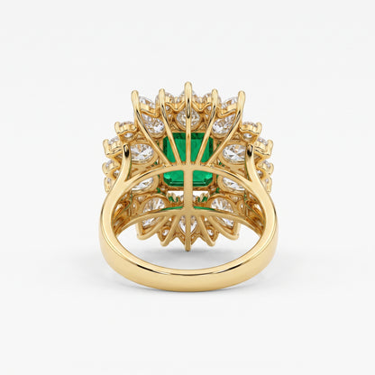 4.30 CT Emerald Cut Emerald Floral Halo Engagement Ring in Gold