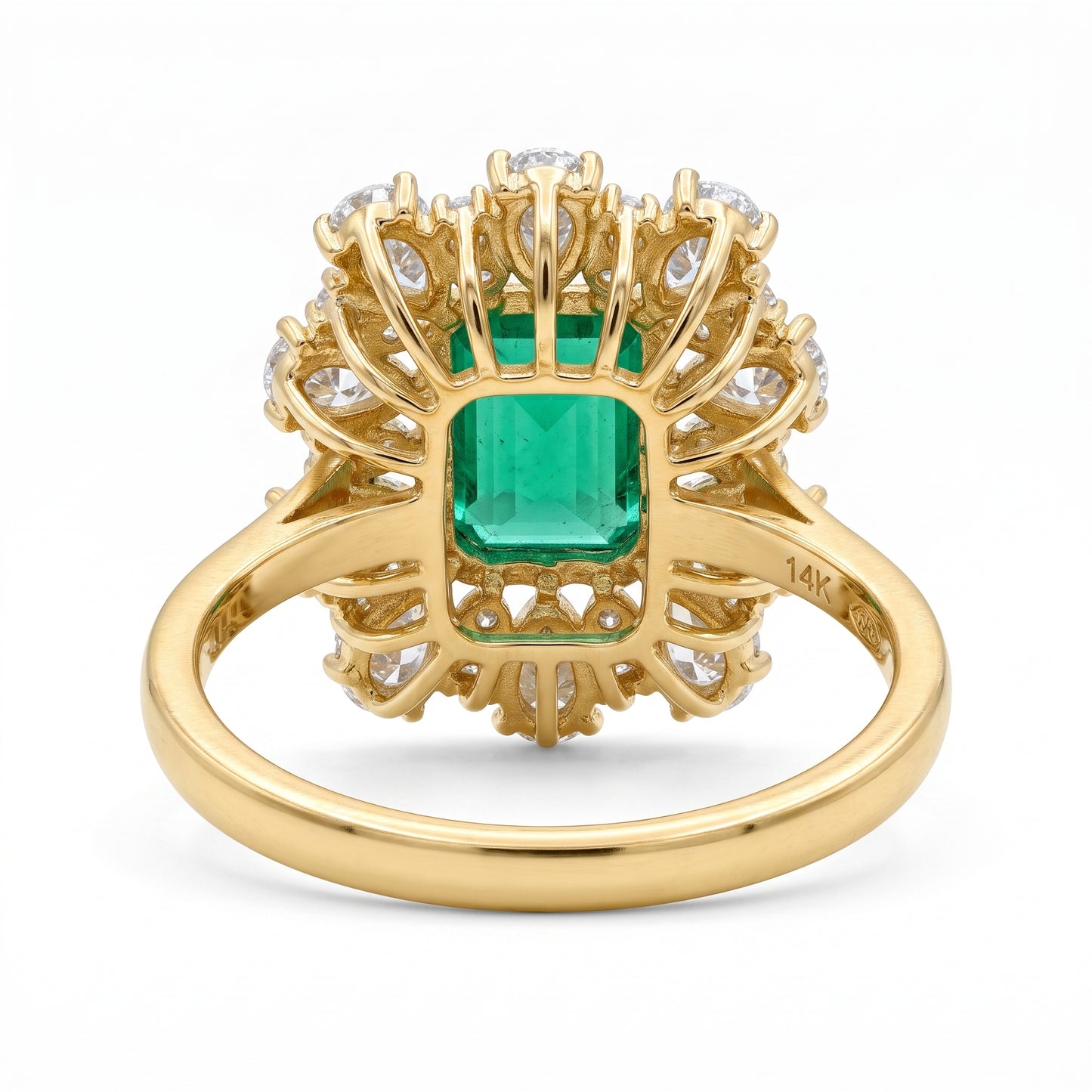 3.80 CT Emerald Cut Emerald Lab Grown Diamond Floral Halo Engagement Ring
