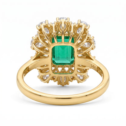 3.80 CT Emerald Cut Emerald Lab Grown Diamond Floral Halo Engagement Ring