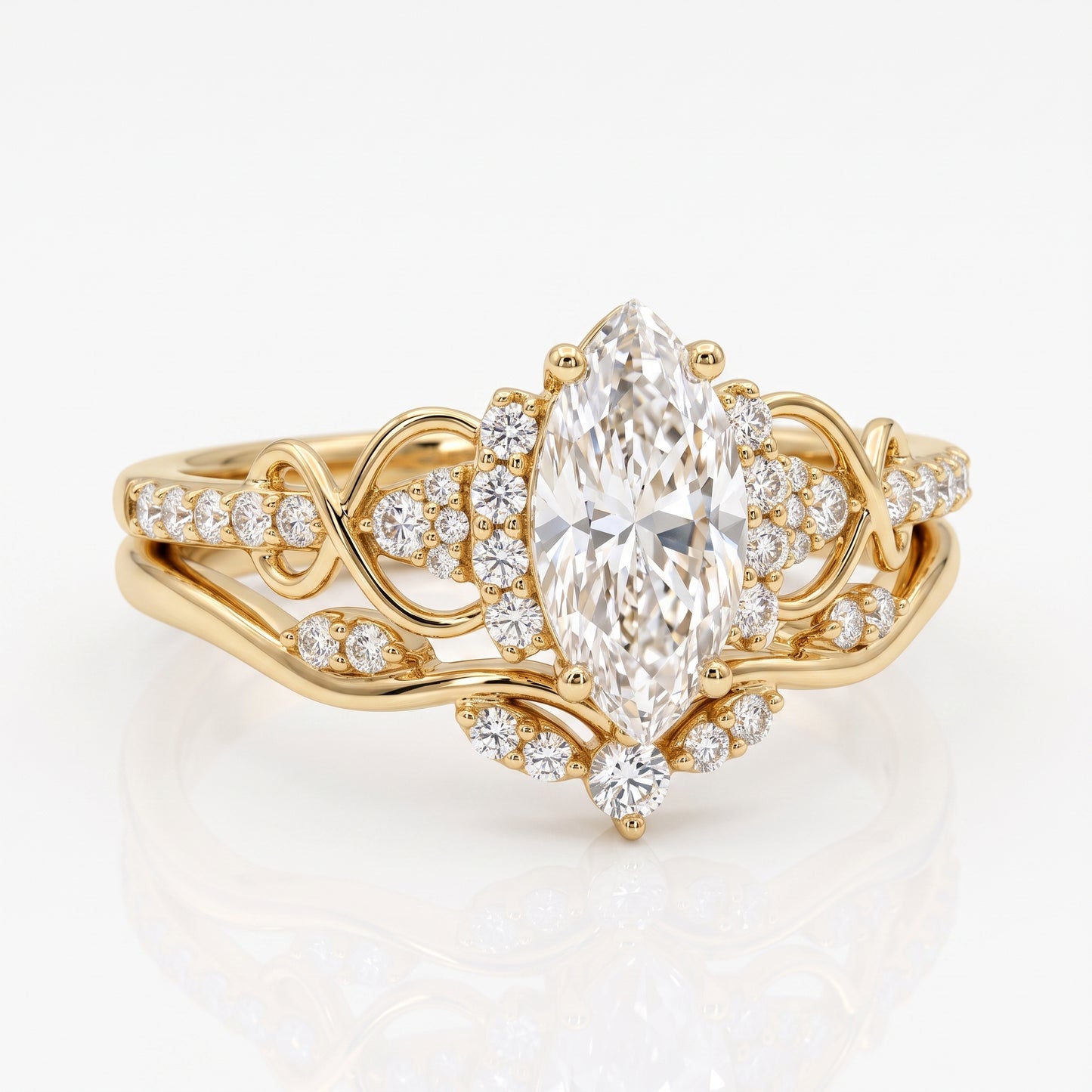 1.582ct Marquise Cut Lab Grown Diamond Engagement Bridal Ring Set