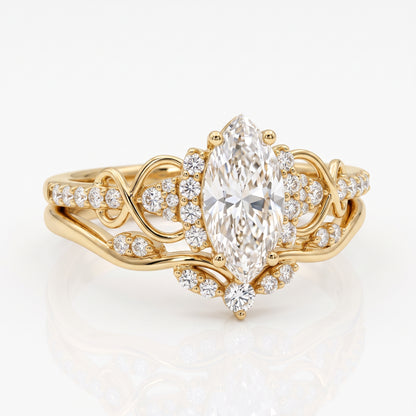 1.582ct Marquise Cut Lab Grown Diamond Engagement Bridal Ring Set