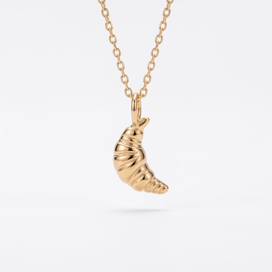 Croissant Pendant Necklace, 14K Gold Croissant Charm Necklace