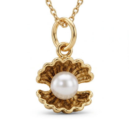 Pearl Oyster Necklace, 14K Gold Pearl Pendant Necklace