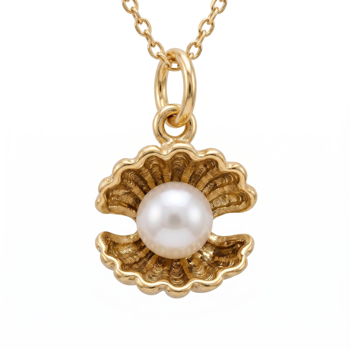 Pearl Oyster Necklace, 14K Gold Pearl Pendant Necklace