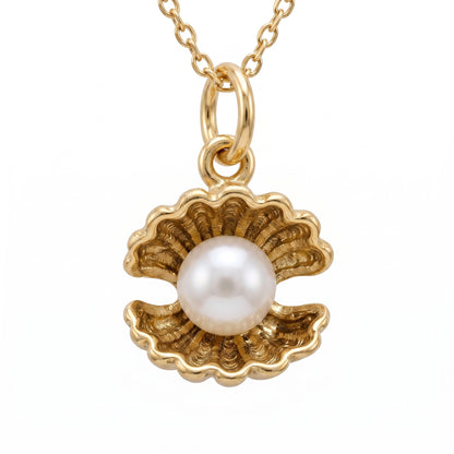 Pearl Oyster Necklace, 14K Gold Pearl Pendant Necklace